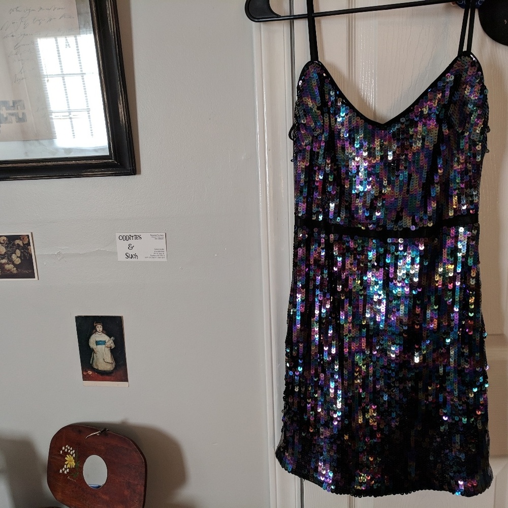 BEBE Black Sequined Mini Dress